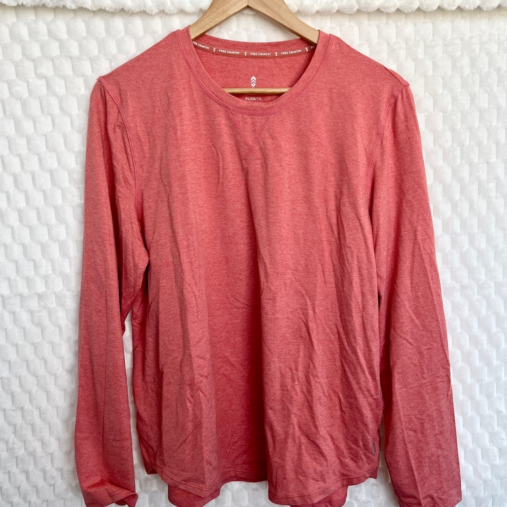 Free Country Womens Crew Neck Long Sleeve T-Shirt Coral XL